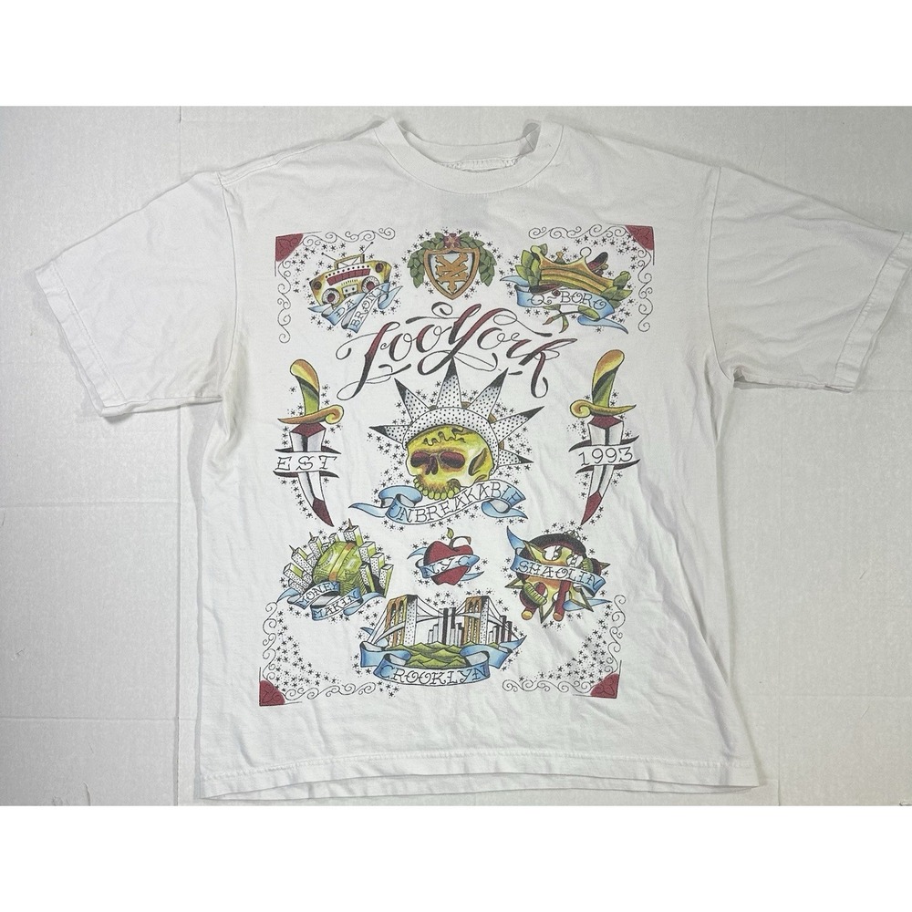 Zoo York T Shirt Men's Large White Tattoo Graphic Front Unbreakable Back Hit Y2K